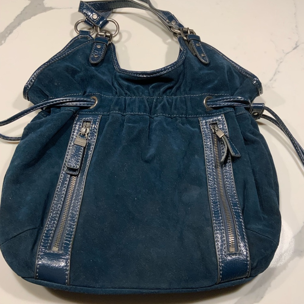 Blue Suede Shoulder Bag